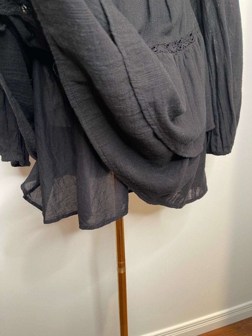 ZARA Black Embroidered Velvet Long Sleeve Mini Cotton Puff Dress size M - Picture 6 of 8